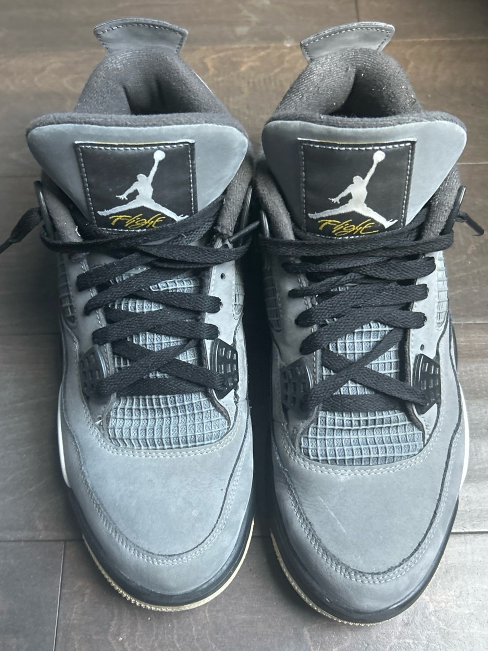 Jordan Men's Retro Sneakers in Grey and Black with Yellow Jumpman Detail